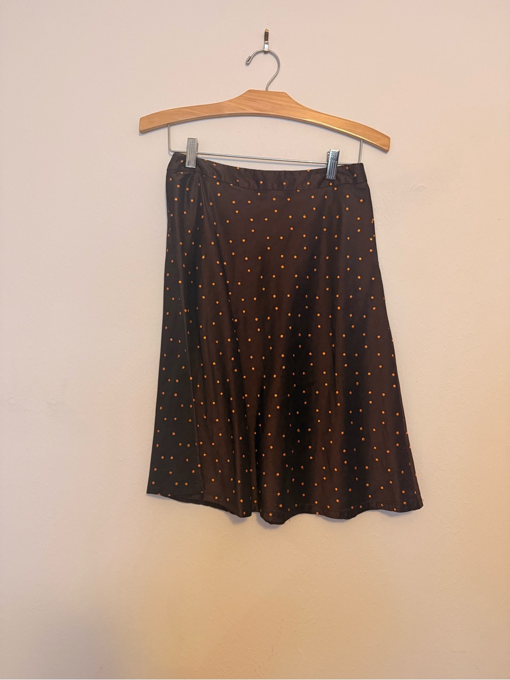 Helen Wang A-Line Brown Skirt with Orange Polka Dots